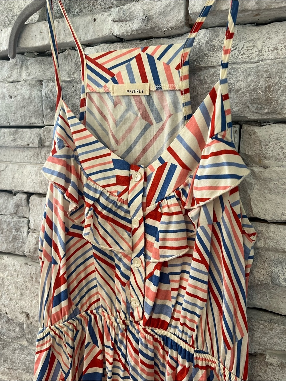 Everly Red, White & Blue Striped Americana Picnic Dress